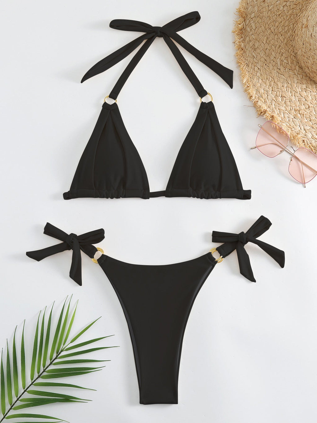 Ring Detail Halter Bikini Set