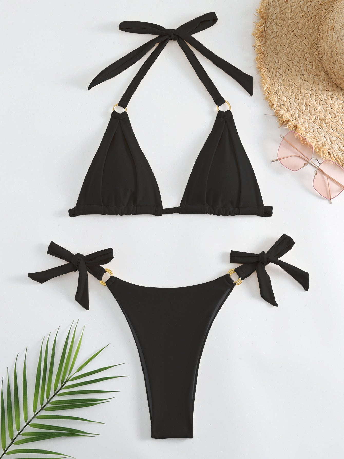 Ring Detail Halter Bikini Set