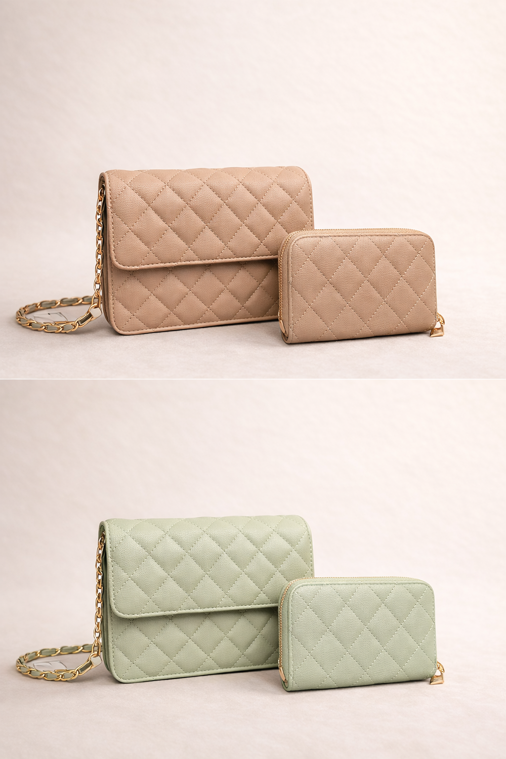 Quilted Chain Bag & Wallet Set
