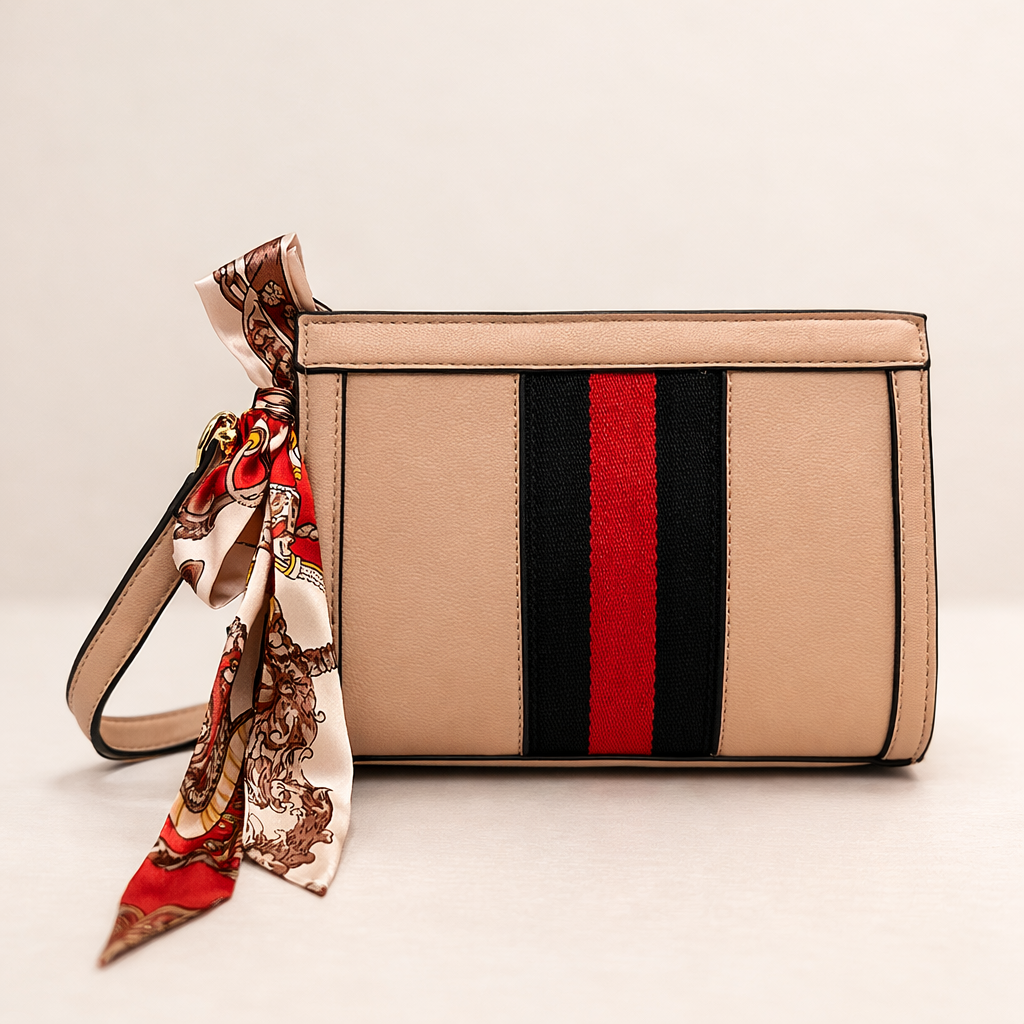 Tan Striped Chain Crossbody