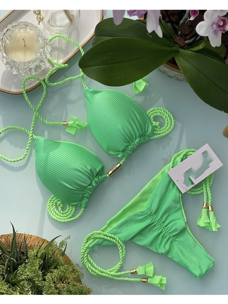 Ribbed Tassel Bikini Set