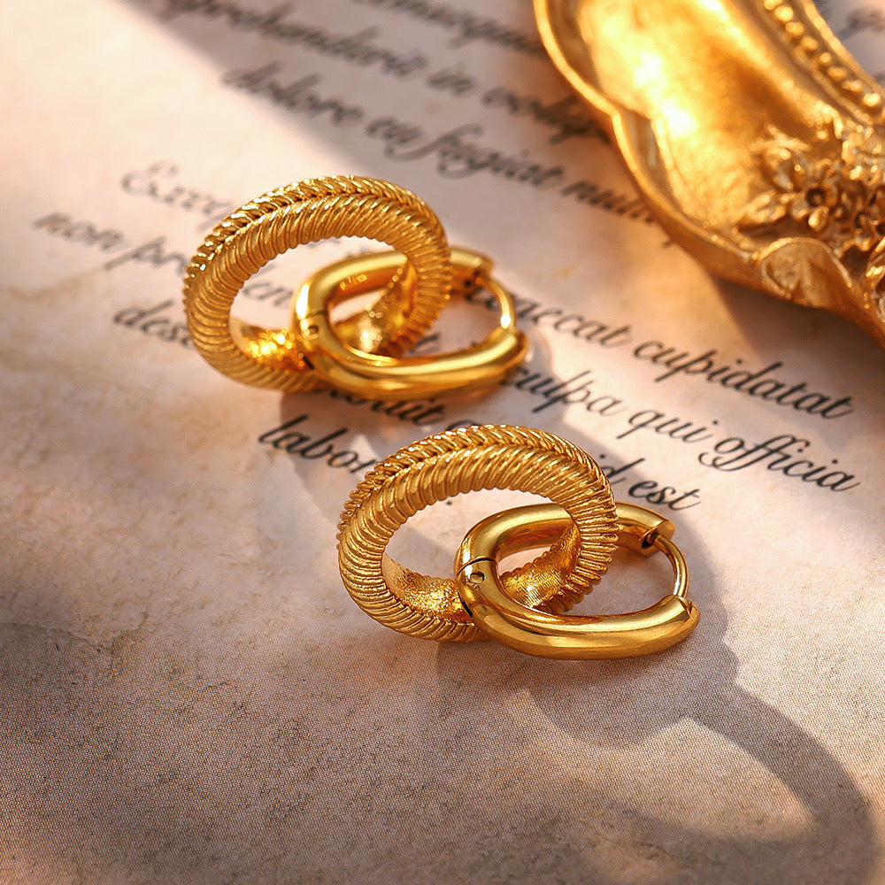Gold Textured Rope Hoop Earrings