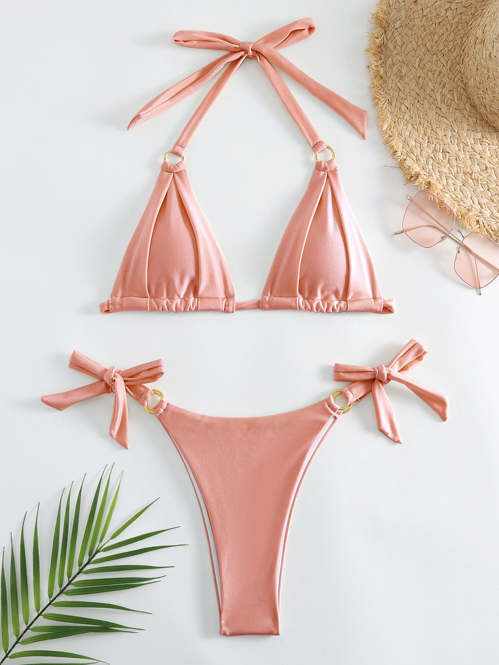 Ring Detail Halter Bikini Set