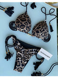 Leopard Print Rope Tie Bikini Set