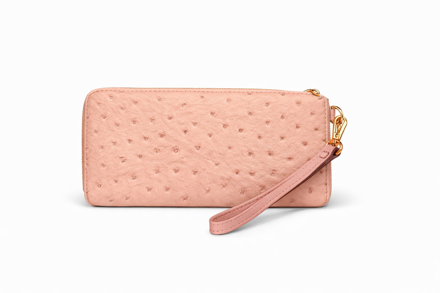 Ostrich Embossed Zip-Around Wristlet