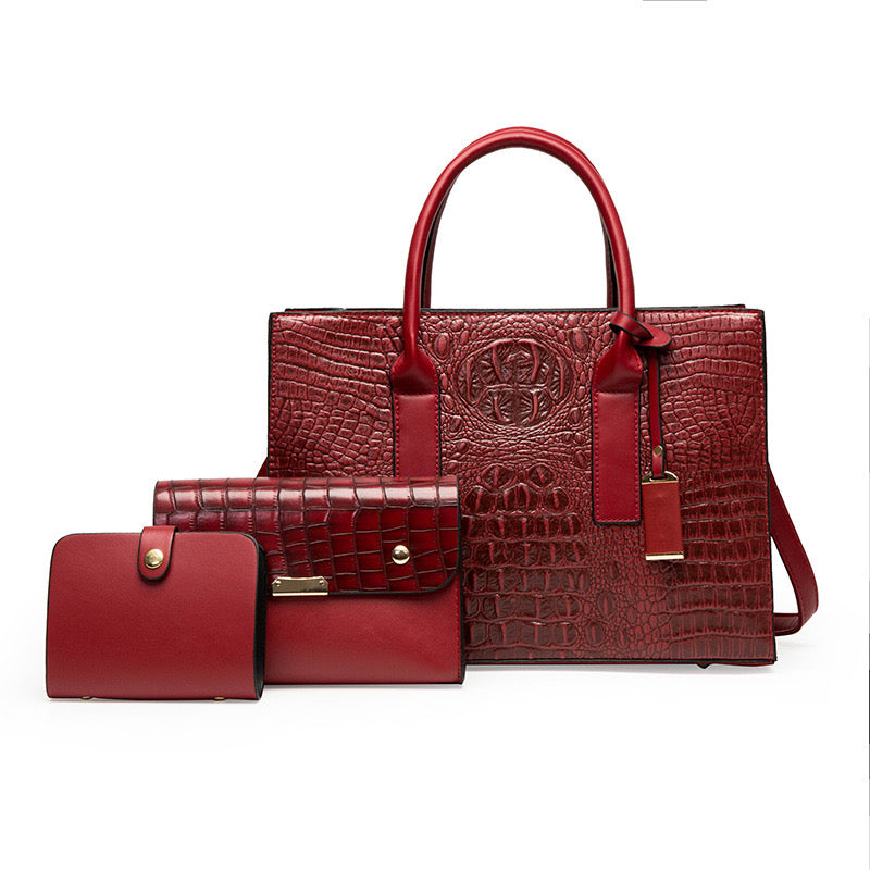 Crimson Croc 3-Piece Handbag Set