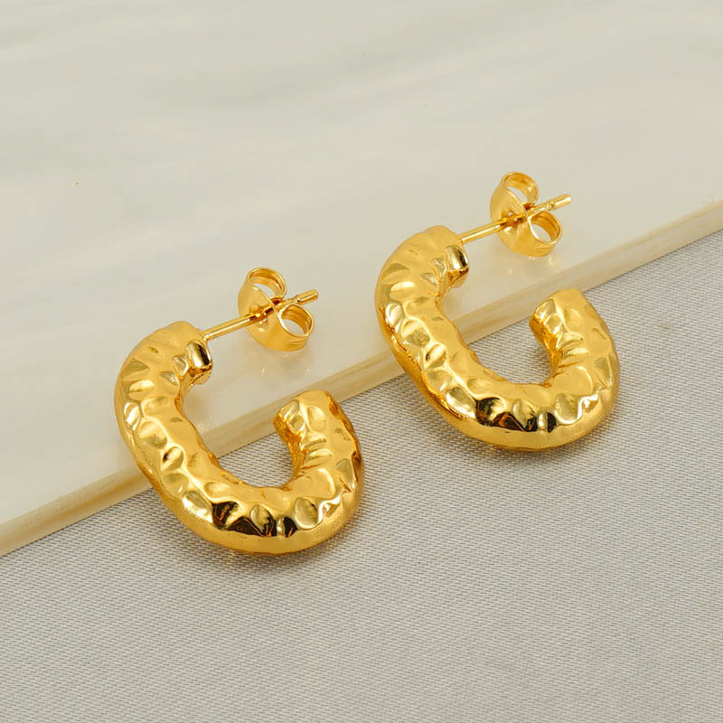 Gold Hammered C-Hoop Earrings