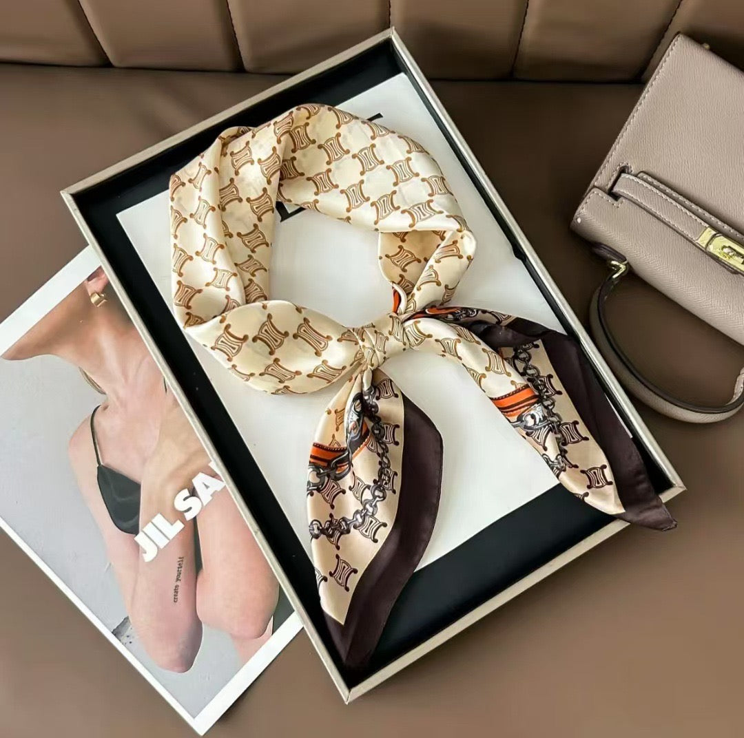 Cream Chain Print Silky Scarf